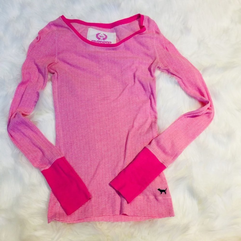 VS PINK pink & white ribbed stripe thermal | S